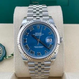 2025 Rolex Datejust 41 Steel / Fluted / Azzurro Blue / Roman / Jubilee luxury watch for sale at EPOCH & CO TIMEPIECES