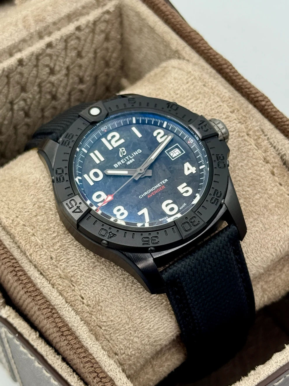 Shop the NEW 2026 Breitling Avenger Night Mission S17328101B1X1 ceramic black dial. Brand new full set with box, papers & warranty until 2030. Authenticated. Fast USA shipping.